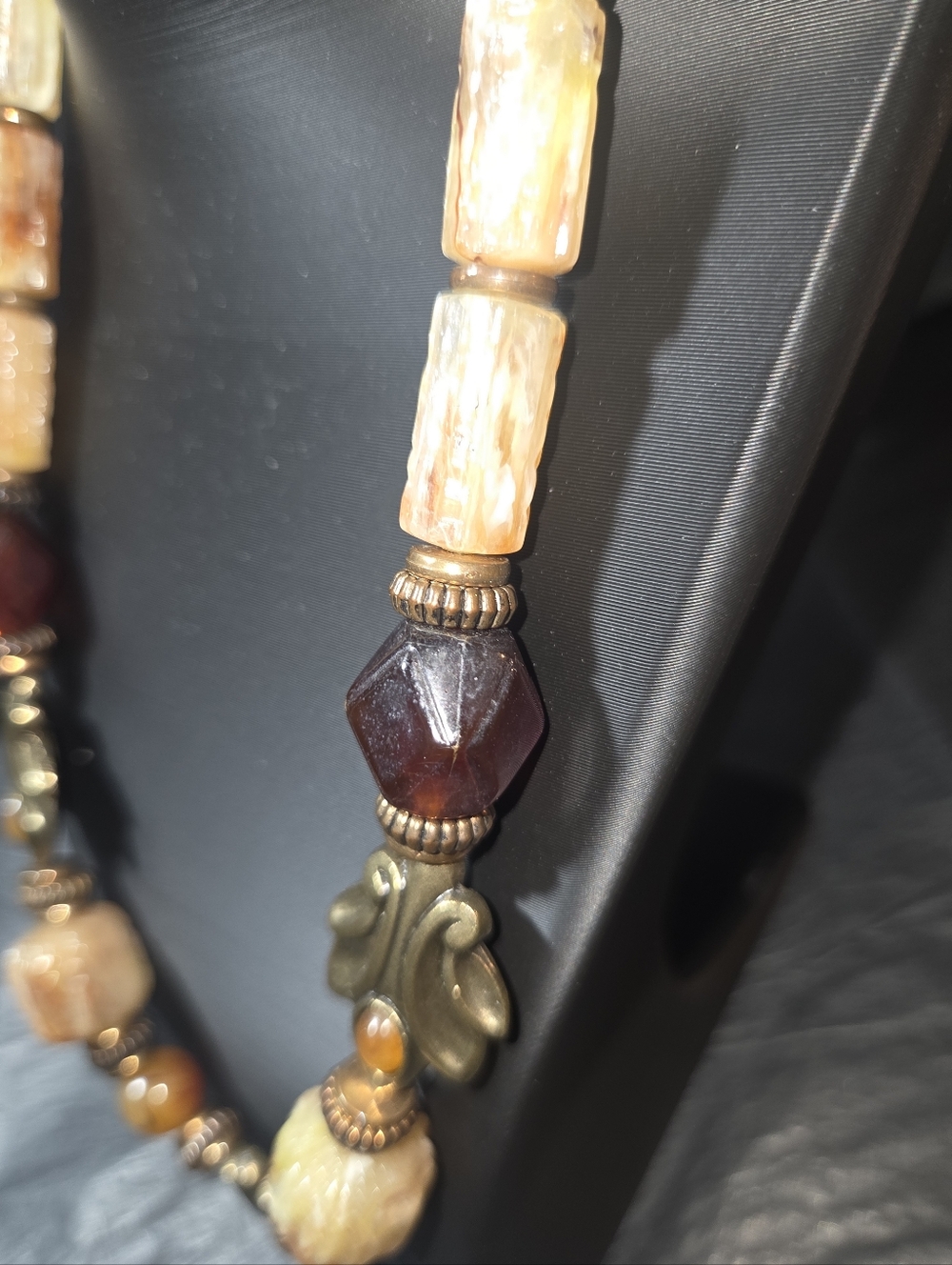1928 Amber and Caramel Bead Statement Necklace - Picture 4 of 5